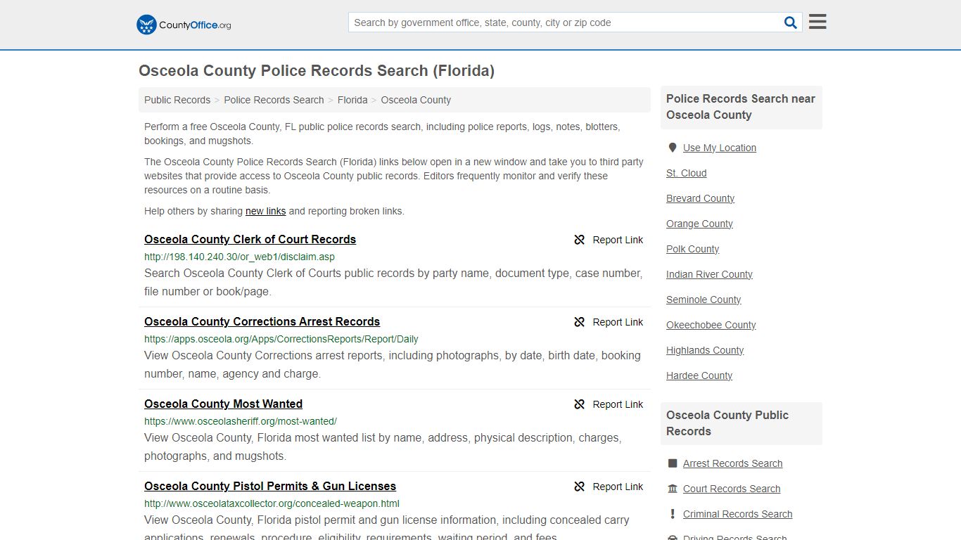 Osceola County Police Records Search (Florida) - County Office